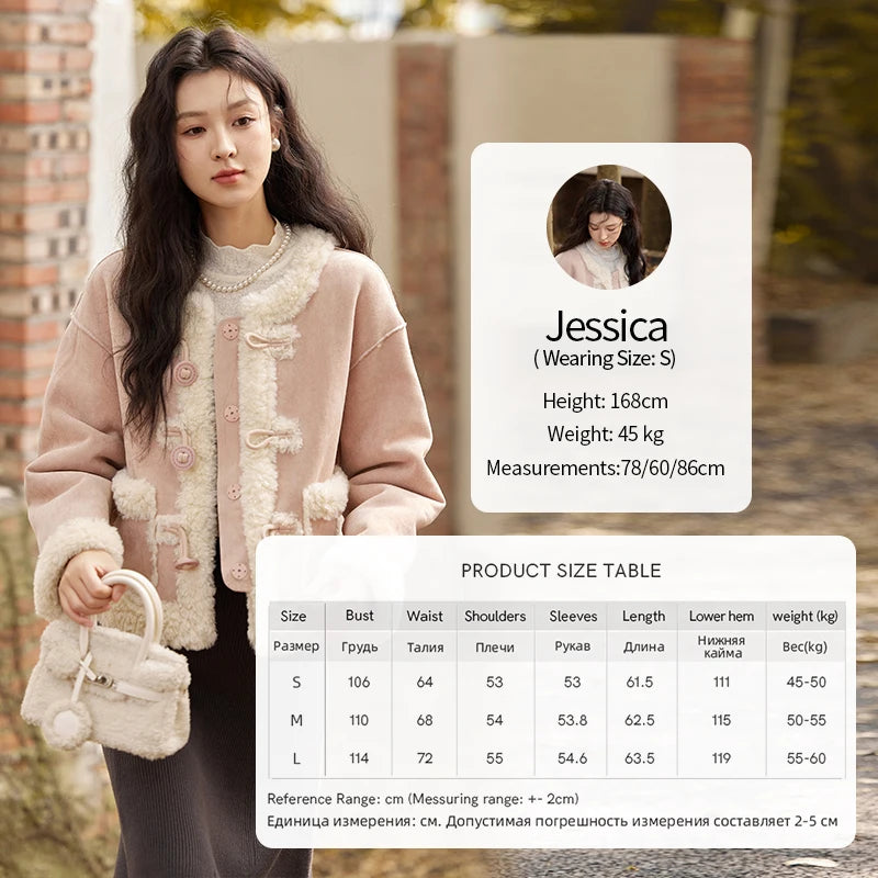 MISHOW Double Face Fur Coat For Women 2024 Winter Sweet Korean Vintage Suede Splicing Fleece Warm Thickened Jacket MXD55W0646