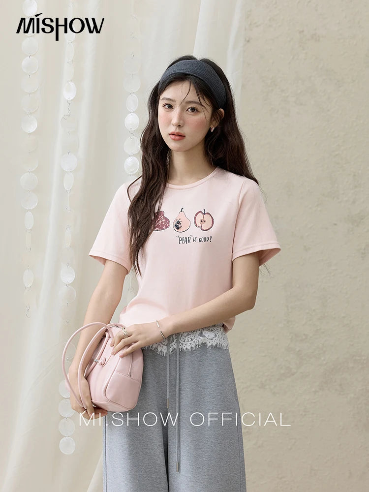 MISHOW Summer Print Casual T-shirt Women New 2025 Short Sleeve Round Neck Slim Shirts Female Fashion Office Lady Tops MXE33T0500