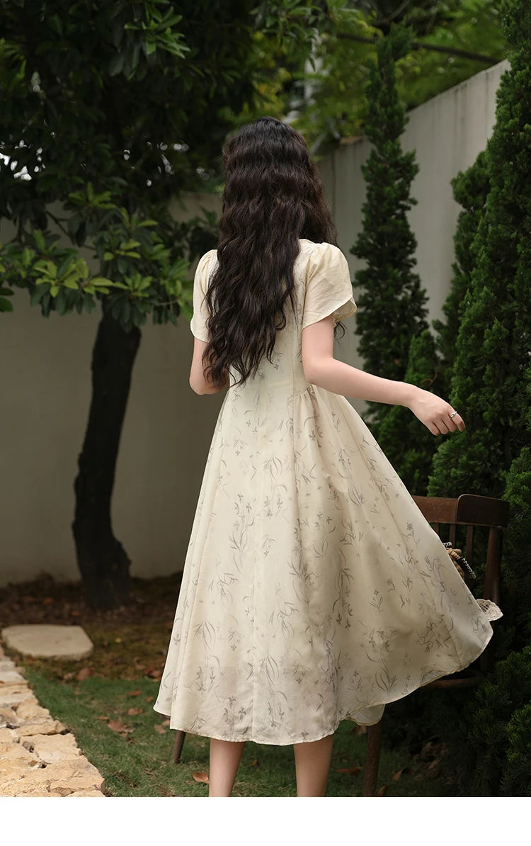 MISHOW Chinese Improved Cheongsam Floral Dress for Women 2024 Summer Hollow Out Fake Two-piece Printed Chiffon Dress MXD23L1799