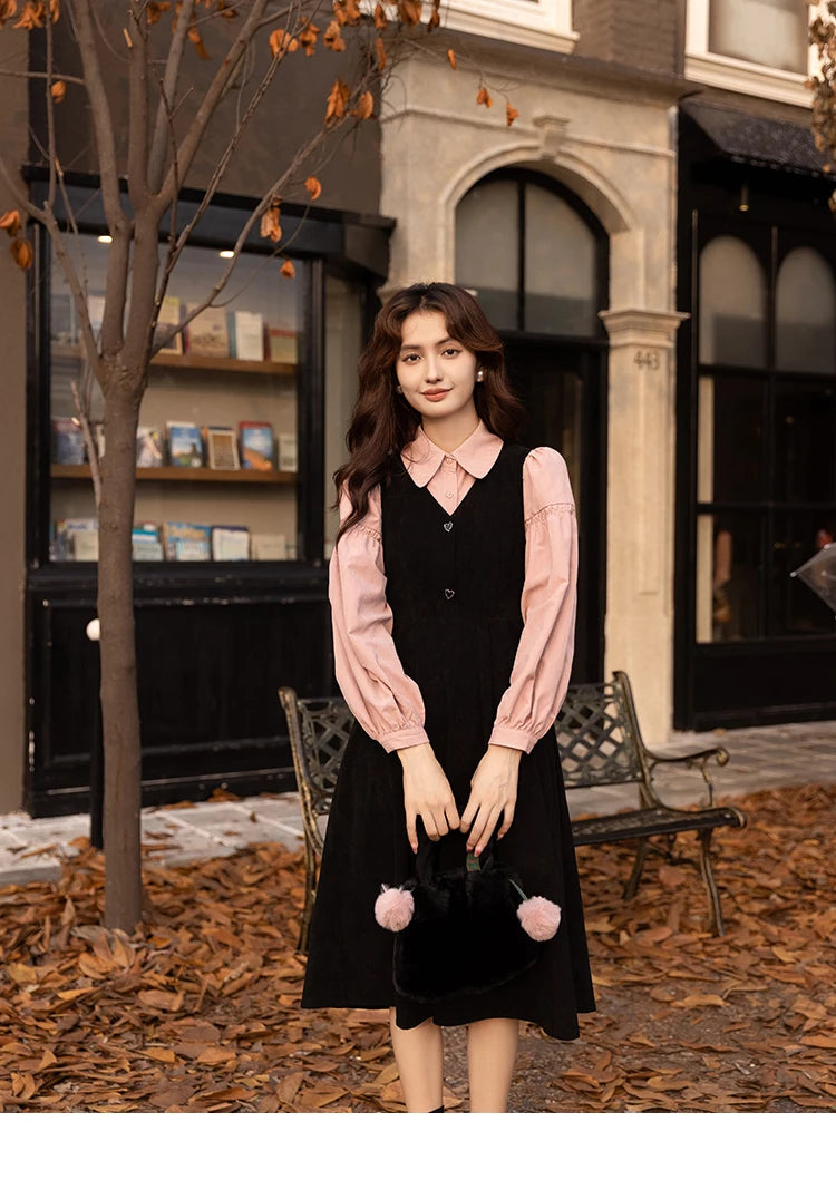 MISHOW Corduroy Strap Dress Autumn Winter French Retro Vneck Sleeveless Mid-Calf Dresses Elegant Solid Blouses MXB43L1246
