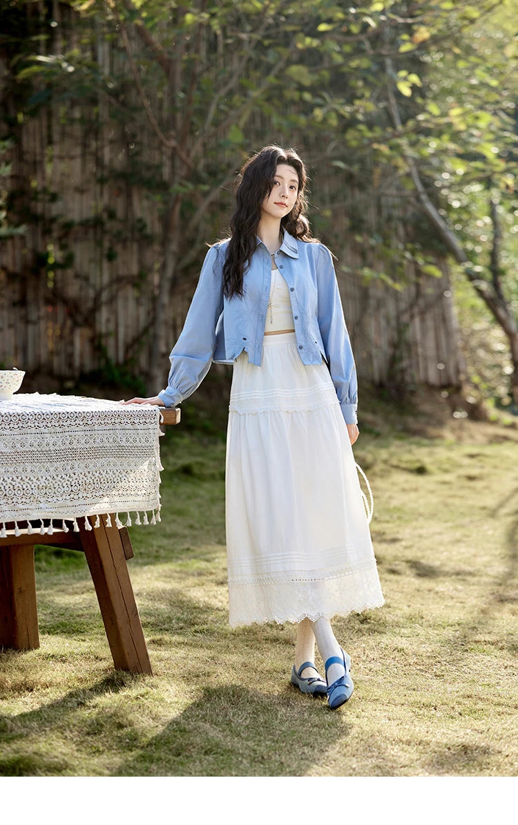 MISHOW French Retro Hollow Lace Skirt for Women Spring 2025 Elegnat 100 Cotton A-line Skirt High Waist Sweet Skirts MXE12B0643