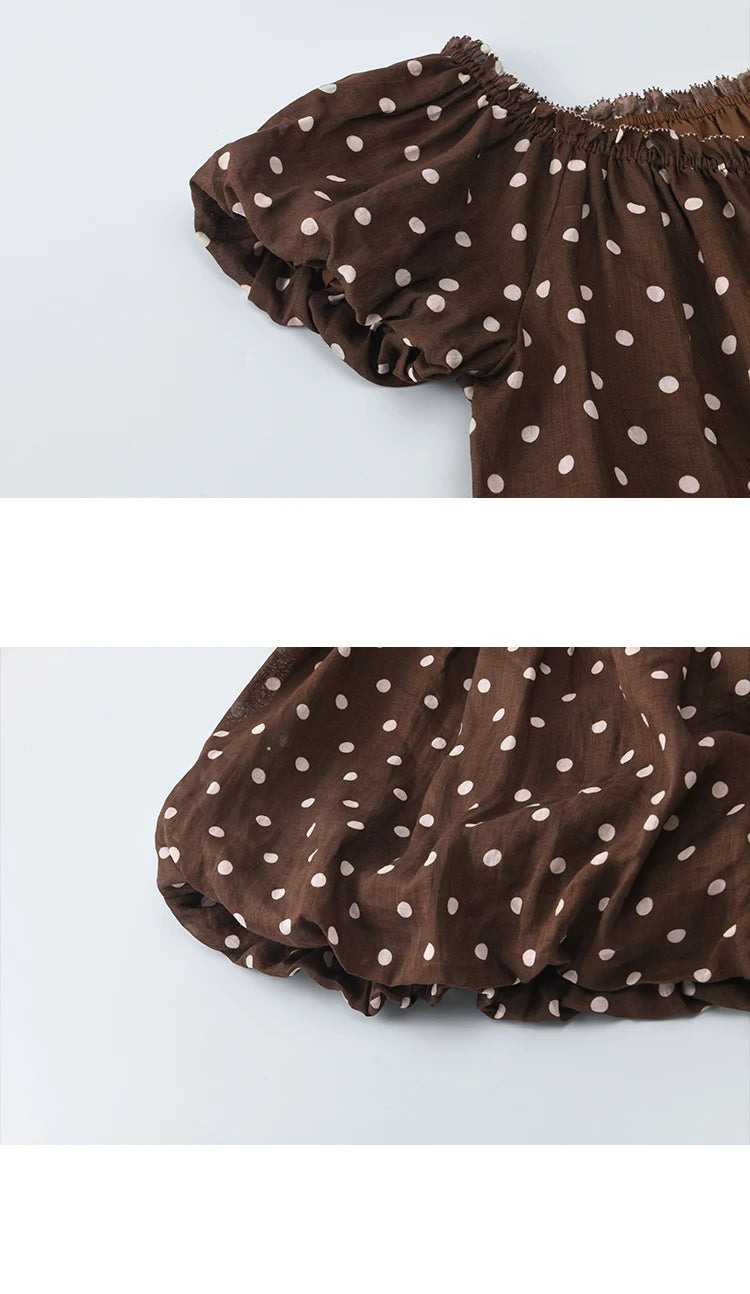 MISHOW Women's Two-Piece Set Fashion Polka Dot One Shoulder Puff Sleeve Blouse Summer 2025 Casual Wide Leg Pants Set MXE38T0683