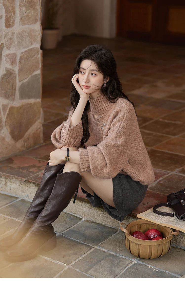 MISHOW Chinese Hollow Out Sweaters for Women 2024 Autumn Winter Loose Casual Design Sweet Floral Knitted Pullovers MXD36Z0888