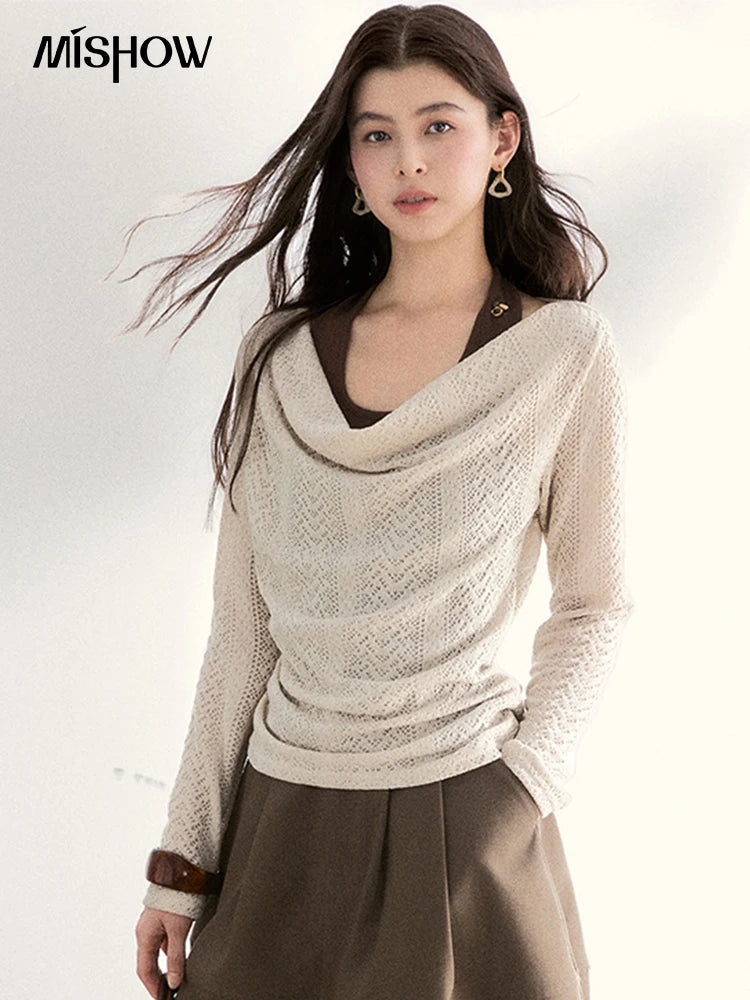 MISHOW Women's Knit Top Halter Camisole Set 2026 Spring Swinging Collar Hollow Out Knitted Casual Two-Piece Knitwear MXF108T0751