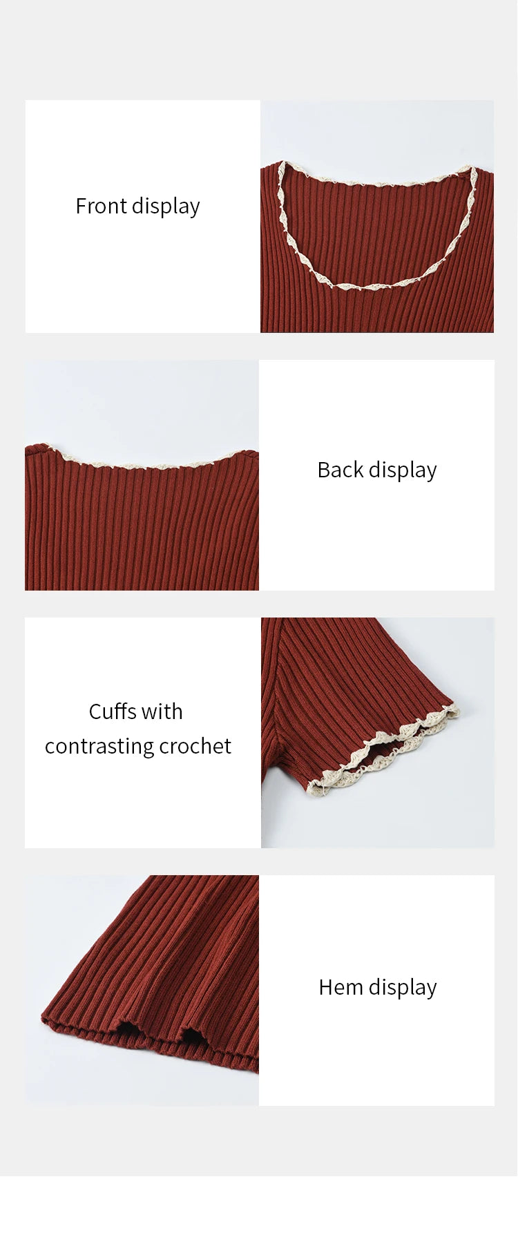 MISHOW Office Lady Summer Sweater Women 2025 New Solid Short Sleeve Lace Collar Contrast Color Hook Design Tops Slim MXE33Z1218