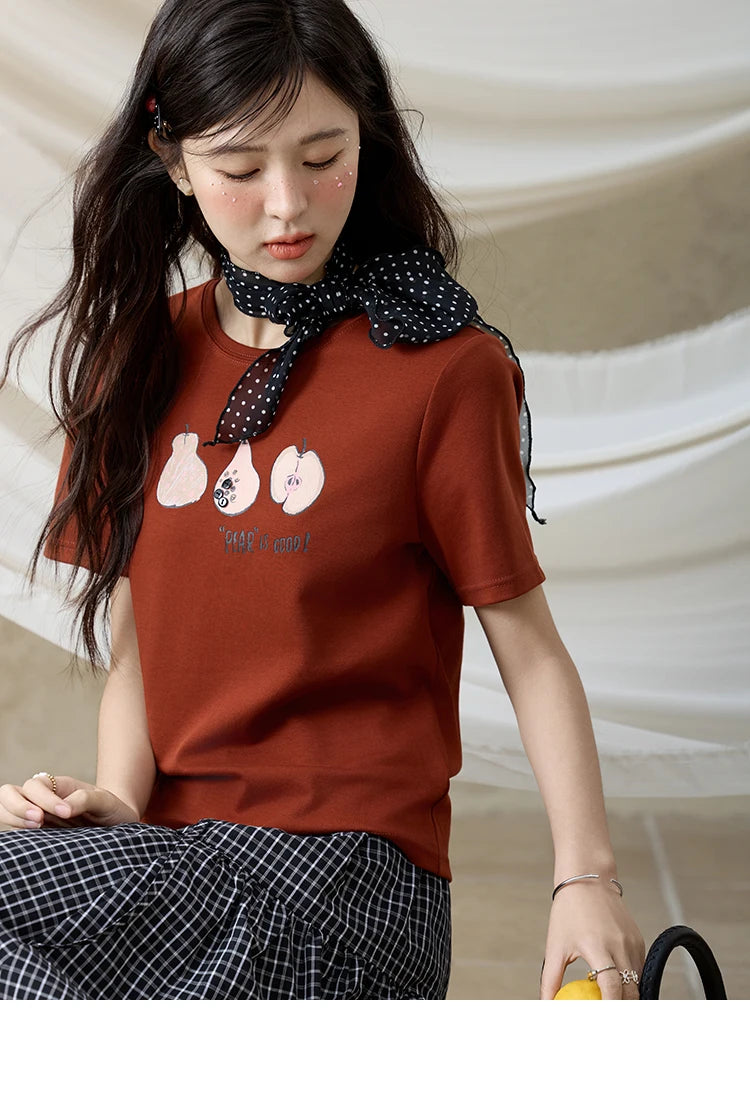 MISHOW Summer Print Casual T-shirt Women New 2025 Short Sleeve Round Neck Slim Shirts Female Fashion Office Lady Tops MXE33T0500