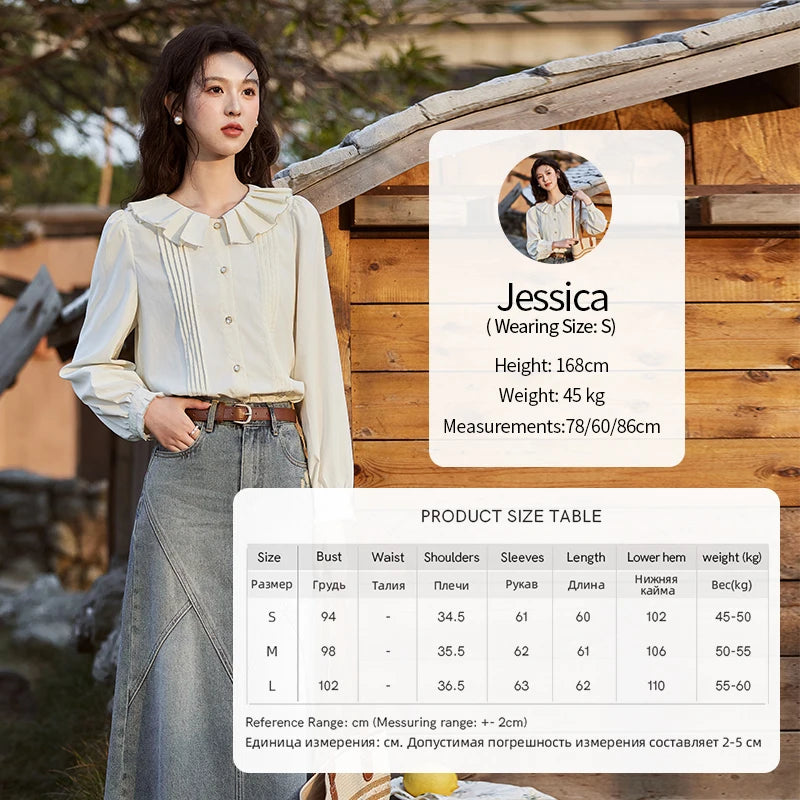 MISHOW French Tucker Pleats Doll Neck Shirt for Women 2025 Spring Straight Shirt Ruffled O Neck Shirts Office Lady MXE12C0401