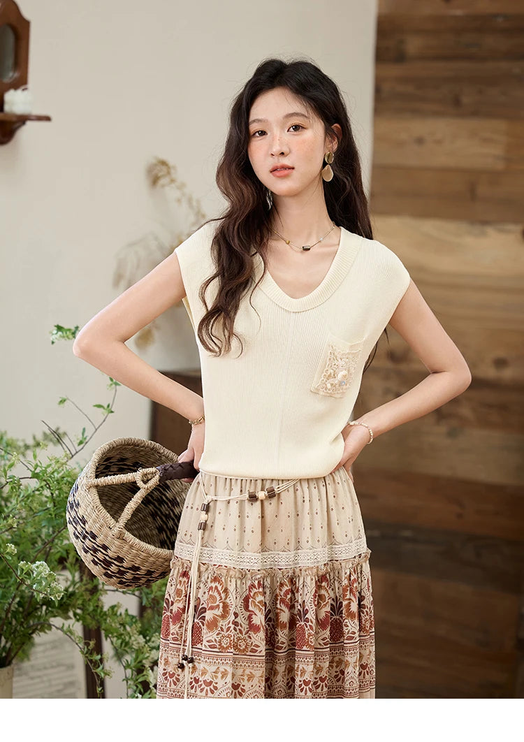 MISHOW Cool Knitted Short Sleeve T-shirt 2025 Summer V-neck Pocket Shell Lace Tops Casual Solid Raglan Sleeve Tees MXE34Z1265