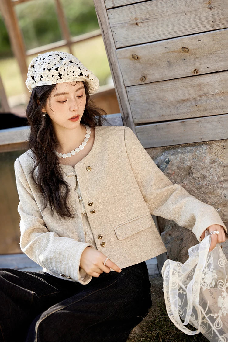 MISHOW Fashion Xiaoxiangfeng Long Sleeve Jacket Women's Spring New High End Temperament Button Tops Short Coat Girl MXE11W0713