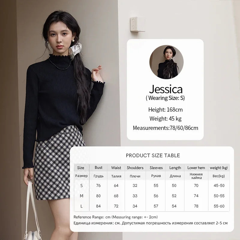 MISHOW Bottom Knitted Sweater Women Ruffled Edge High Collar Long Sleeve 2025 Winter Solid Slim Thin Internal Tops MXD48Z0850