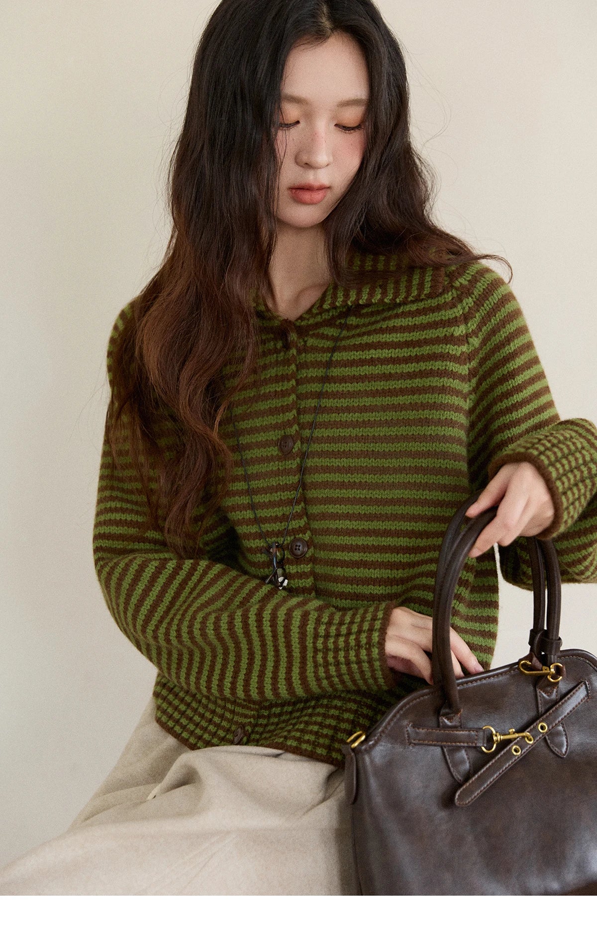 MISHOW New Striped Knitted Cardigan 2025 Autumn Winter Retro Stand-up Collar Raglan Sleeve Cardigan Commute Loose Top MXE88Z2690