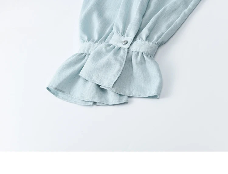 MISHOW Spring New Blouses for Women 2025 V-neck Long Flare Sleeve Solid Shirts Female Fashion Straight Tops Woman MXE14X1730