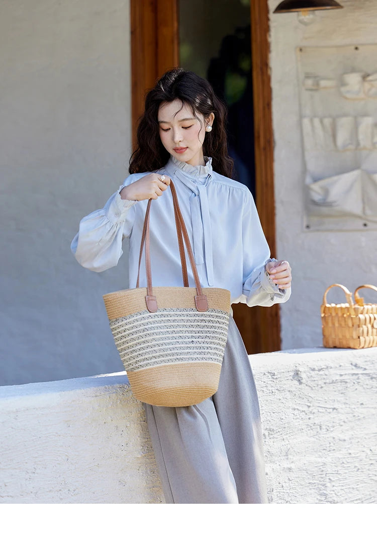 MISHOW French Ribbon Stringy Selvedge Neck Shirt for Women Spring 2025 Slim 100 Lyocell Shirts Solid Commuter Tops MXE13C0383