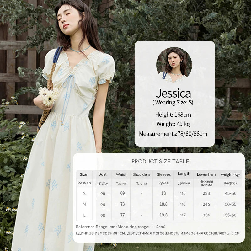 MISHOW French Print Summer Dresses for Women 2025 New Short Puff Sleeve V-neck Slimming Dress Female Fashion Cotton MXE32L2210