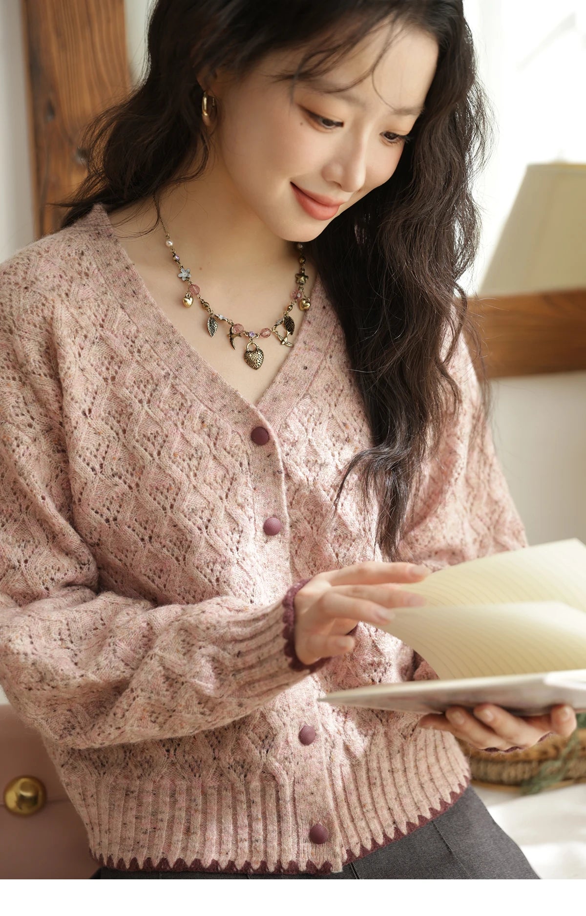 MISHOW Colorful Dot Wool Knitted Cardigan 2025 Autumn Hem Cuffs Shell Embroidery Tops Hollow Argyle Pattern Sweater MXE44Z1364