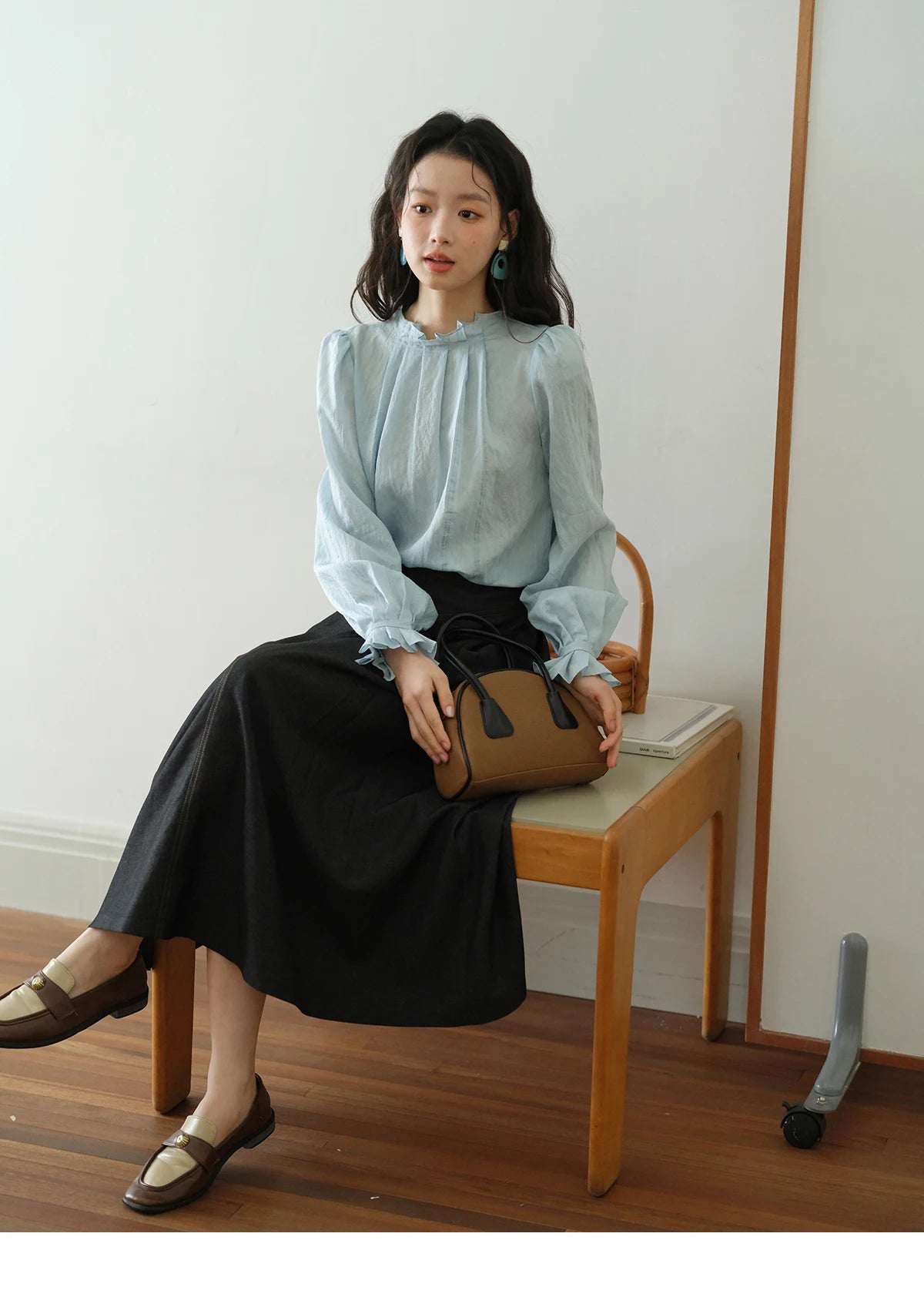 MISHOW High Waist Pleated Umbrella Denim Skirt 2025 Autumn A-LINE Deep Blue Skirts Female One Button Casual Skirts MXE41B2372