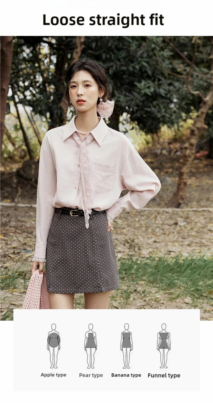 MISHOW French Spring Blouses Women 2025 New Long Sleeve Turn-down Collar Loose Shirts Female Fashion Lace Casual Tops MXE16C0760