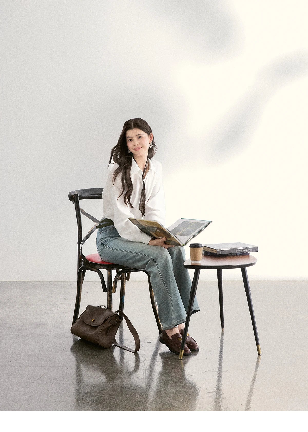 MISHOW Women's Casual Loose Shirt with Plaid Scarf 2026 Spring Lapel Tops Versatile Long Sleeve Shirts Office Lady MXF108C0815