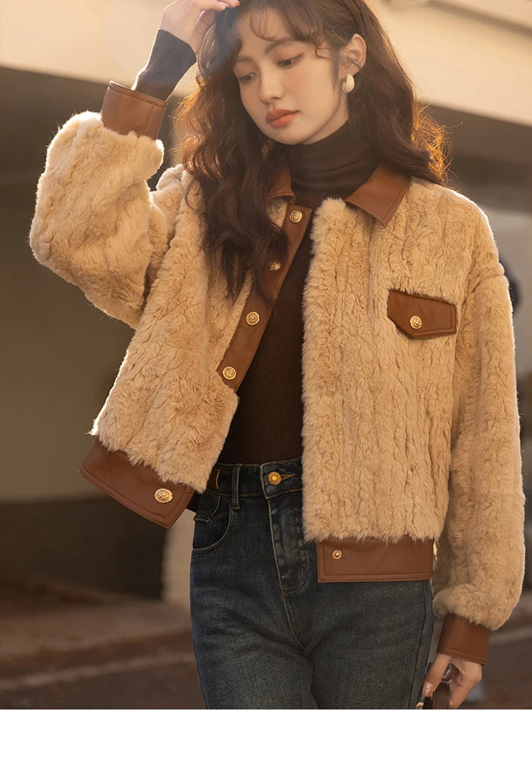 MISHOW Women's Lamb Wool Coat 2022 Winter Single Breasted Leather Turn-down Collar Thickened Warm Outwear Office Lady MXB43W0490