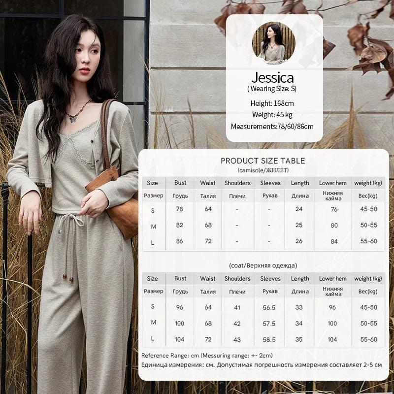 MISHOW French Women Lace Splicing Camisole Cardigan Straight Pants Separately Solid Top Elastic Waisted Pants MXD47T0405