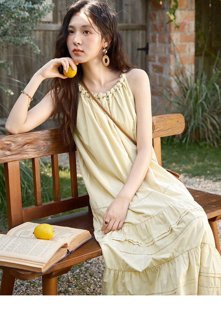 MISHOW Women's Twists Neck Strap Dress 2025 Summer New Female Fashion Sleeveless Twist Hollow Lace Up Cake Dresses MXE39L2383