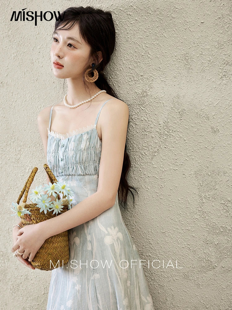 MISHOW Print Spring Summer Suspender Dress Women 2025 Square Collar Sleeveless Korean Dresses Lady New Fashion Slim MXE16L2127