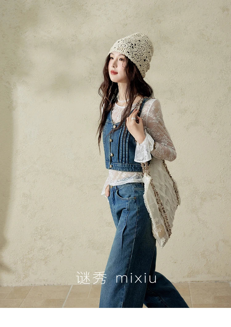 MISHOW Casual Straight Leg Jeans for Women 2025 Spring Versatile Washed Loose Women Pants Fashionable Denim Pants MXE16K0874