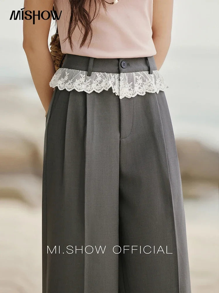 MISHOW Gray Suitable Pant Women 2025 Summer High Waist Retro Long Wide Leg Pants Woman Fashion Office Lady Trousers MXE32K0921
