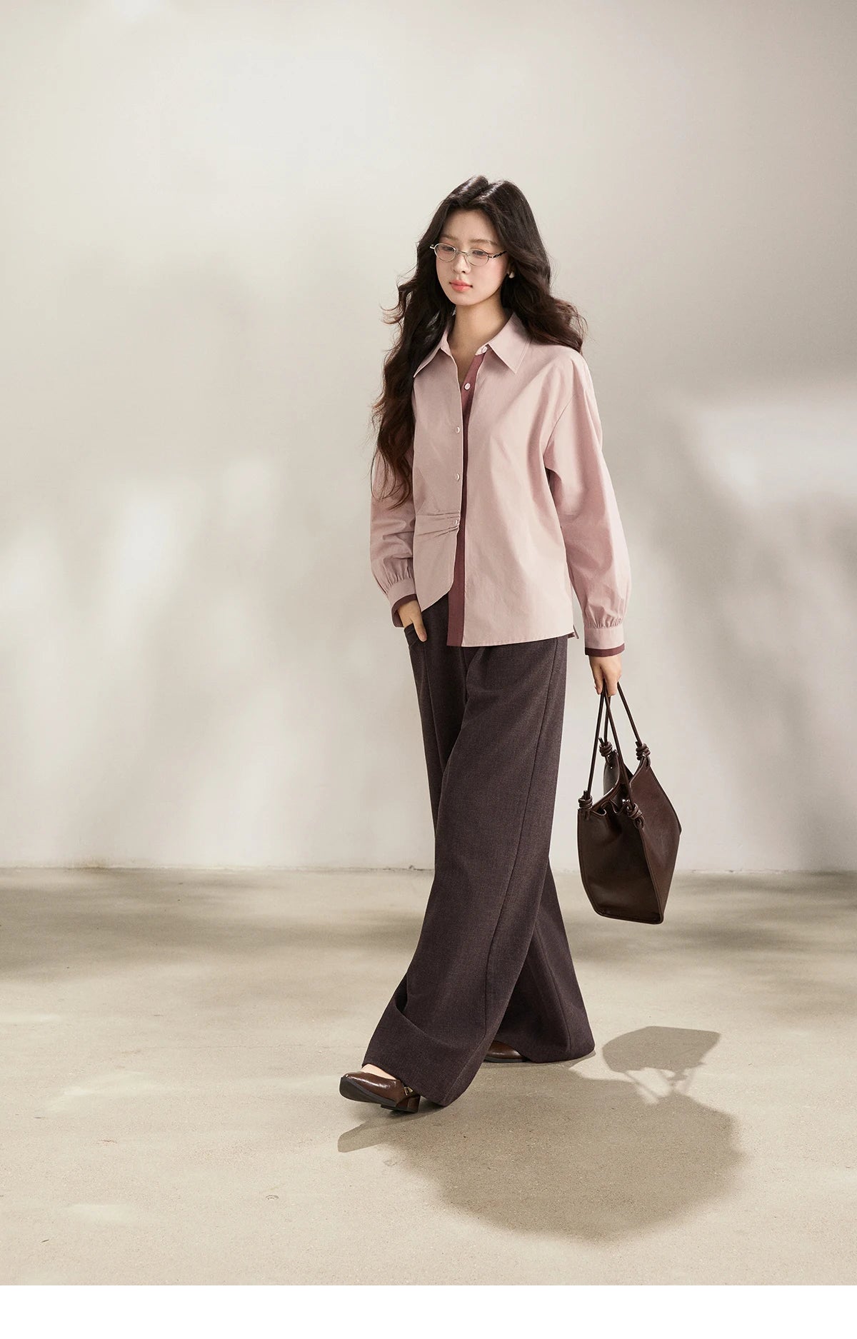 MISHOW Women's French 100 Cotton Contrasting Color Shirts Spring Polo Neck Asymmetrical Casual Commute Loose Shirt MXF13C2435