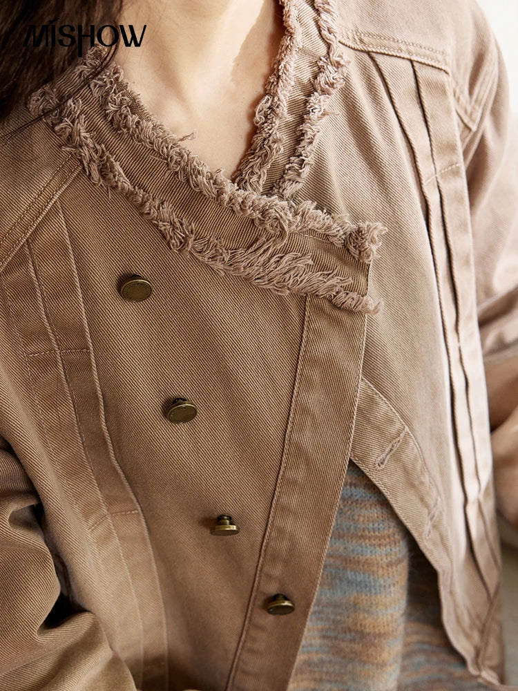 MISHOW Women's French Retro Denim Jacket 2024 Autumn Short 100Cotton Streetwear Top Wide-waisted Single Breasted Coat MXD43W0391