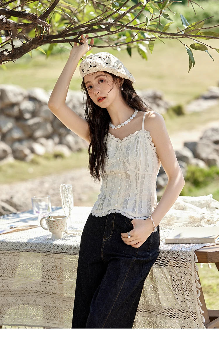 MISHOW Lace Embroidered Camisole for Women Spring 2025 Adjustable Shoulder Straps Slim Tank Top Sexy Sweet Camisole MXE13D0050