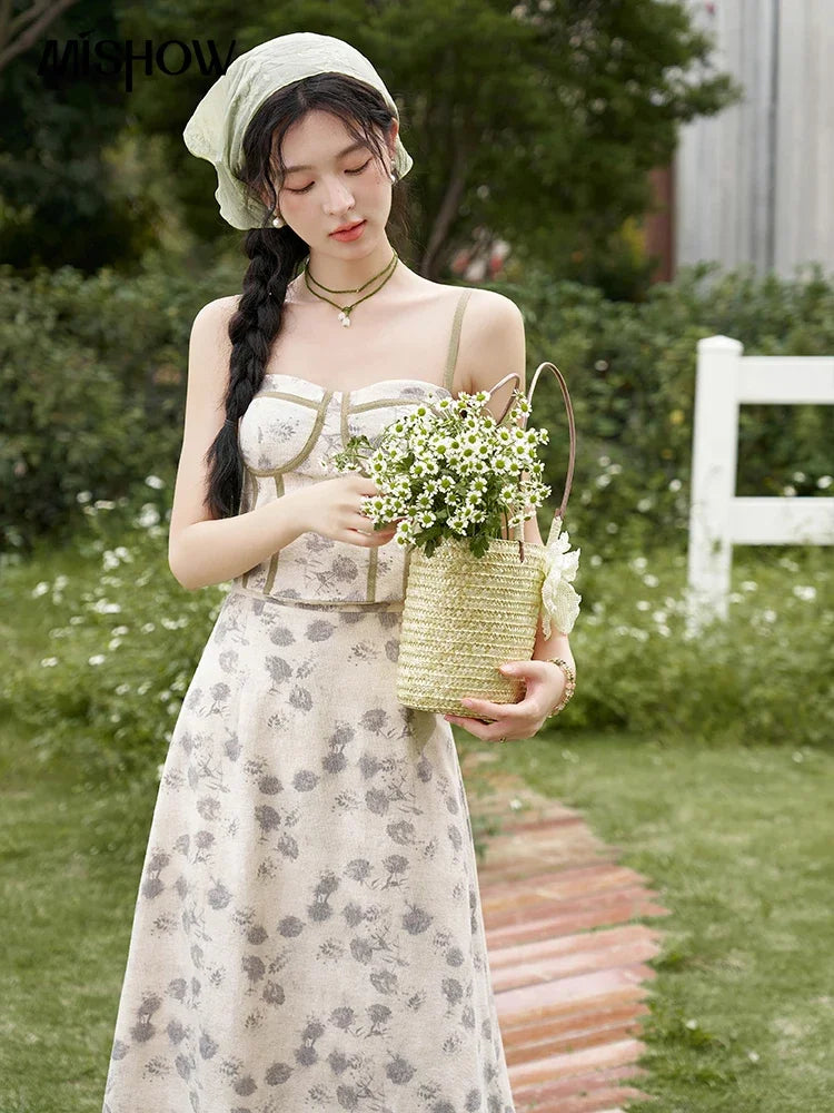 MISHOW Floral Camisole Skirt Separately Summer Adjustable Shoulder Straps Sleeveless Top Back Elastic Waist Skirts MXD14D0026