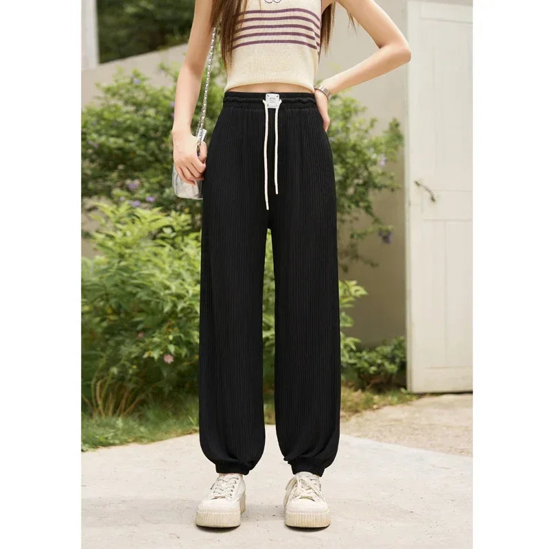 MISHOW Casual Pants for Women 2023 Summer Solid High Waist Slim Straight Elastic Waist Trousers Ankle-Length Pants MXC33K0069