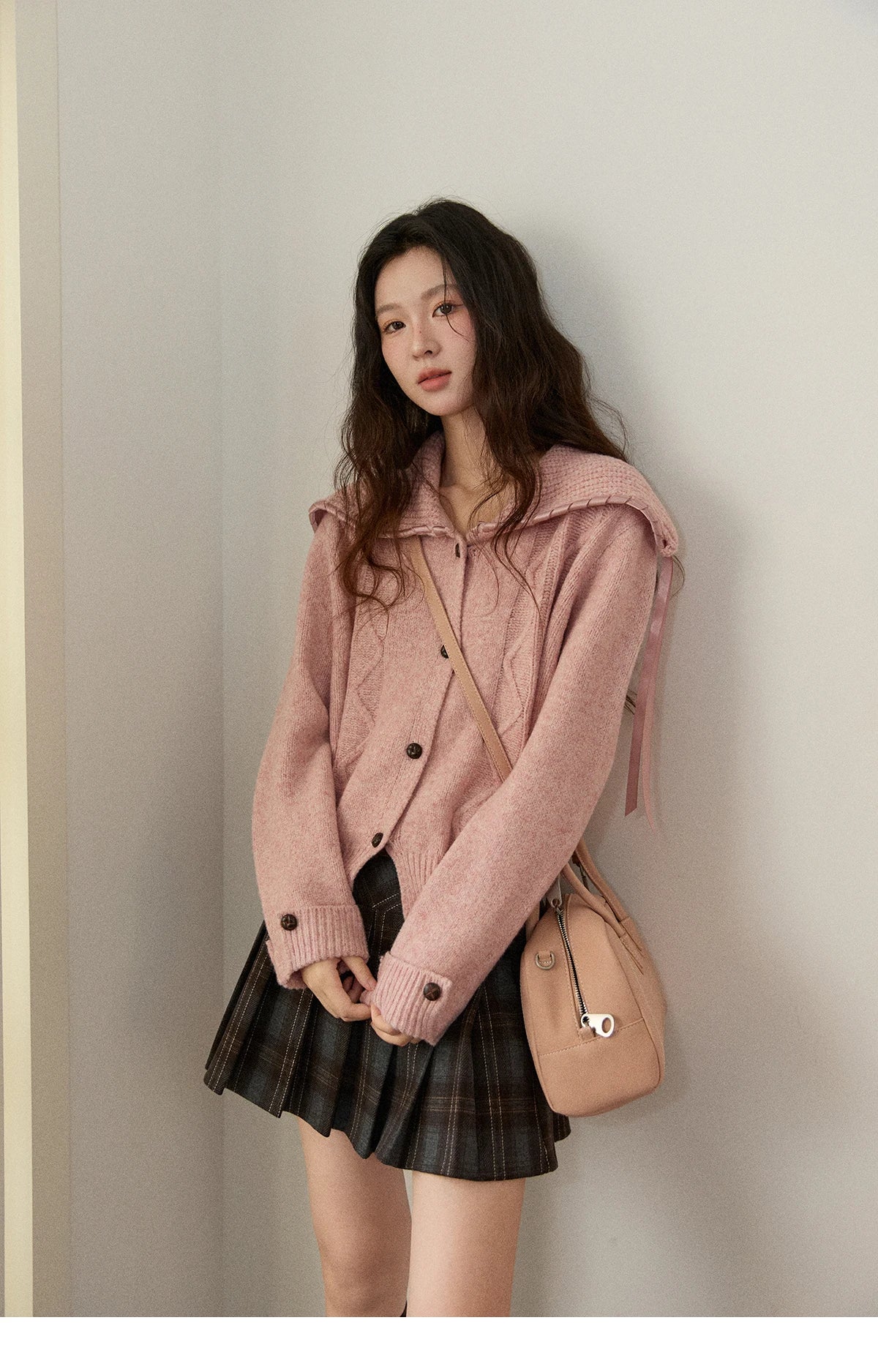 MISHOW Elegant Cardigan Women 2025 Fashion Large Turn-down Collar Long Sleeves Knit Cardigan Loose Autumn Cardigan MXE89Z2636