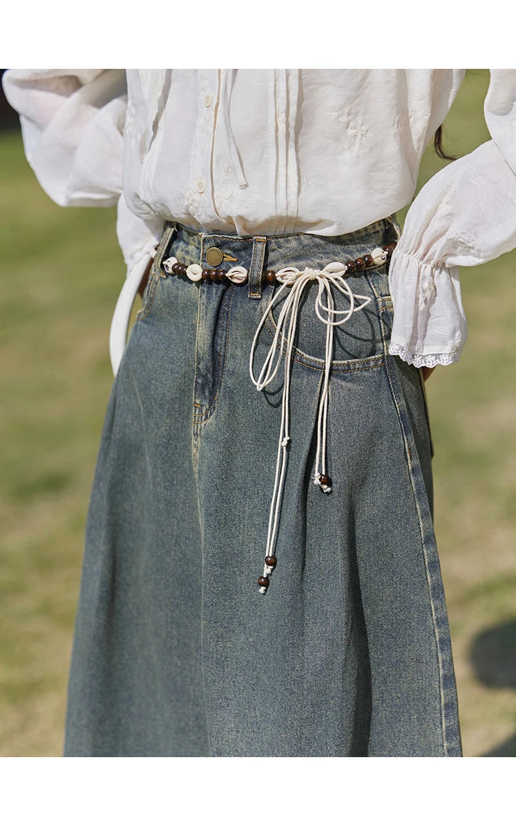 MISHOW Denim Vest Coat Midi Skirt Separately for Women Spring 2025 Korean Retro Washed Cotton Coat Slim A-line Skirt MXE13W0731