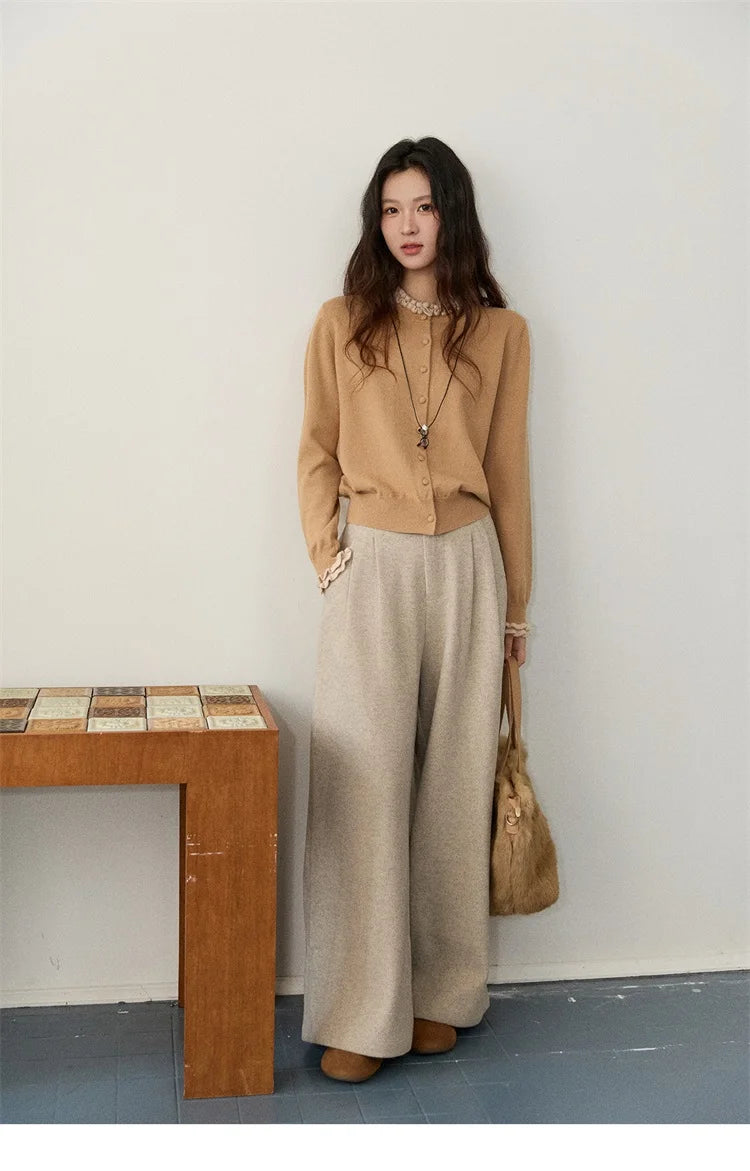 MISHOW Women's Winter Pants 2025 Retro Trousers with Three-dimensional Pleats Pants Pocket Decoration Wide Leg Pants MXE90K1129