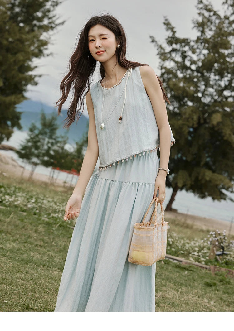 MISHOW Casual Vest Skirt Sets for Women Summer 2025 Sleeveless Round Neck Vests Solid Midi Skirts Female Fashion MXE33T0526