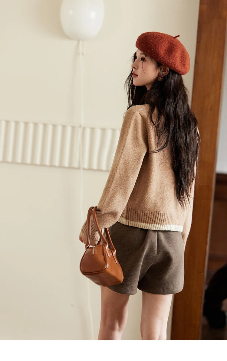 MISHOW Knitted Sweater Flower Pattern Cardigan O-Neck Color Clash Design Warm Coat Metal Buttons Sweet Soft Tops MXD56Z0919