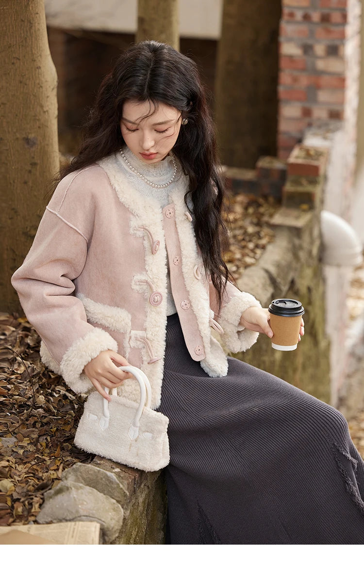 MISHOW Double Face Fur Coat For Women 2024 Winter Sweet Korean Vintage Suede Splicing Fleece Warm Thickened Jacket MXD55W0646