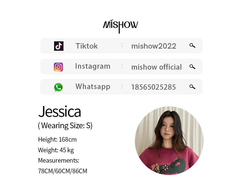 MISHOW Red Sweater Women 2025 Autumn Winter French Round Neck Pony Jacquard Loose Pullovers Long-sleeved Knitted Top MXE48Z2622