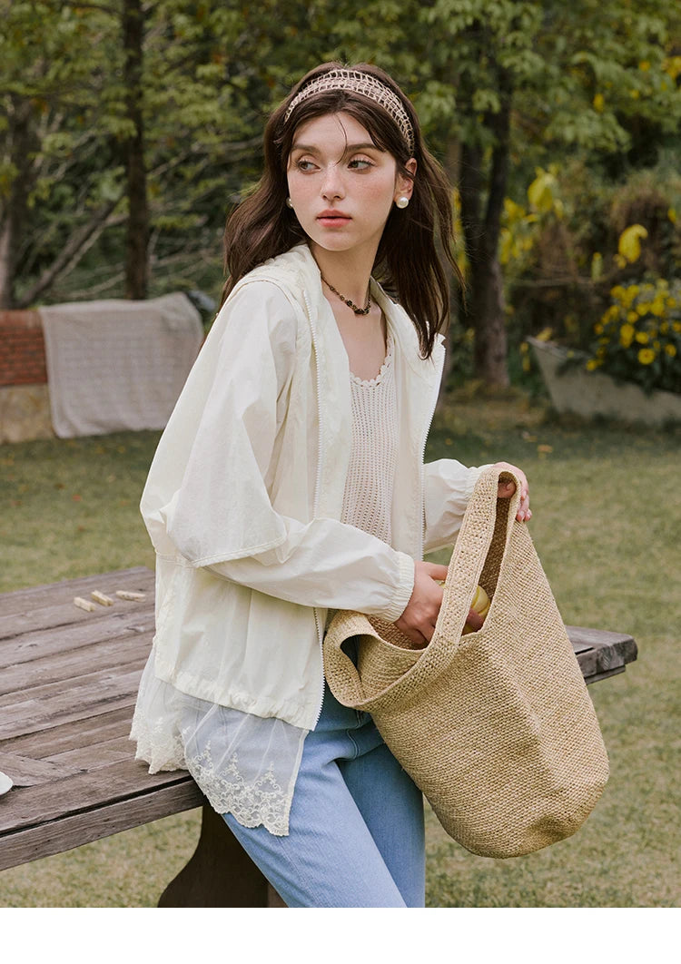 MISHOW Sunscreen Summer Coat Women New 2025 Long Sleeve Hooded Solid Lace Loose Cardigan Female Thin Breathable MXE33W0780