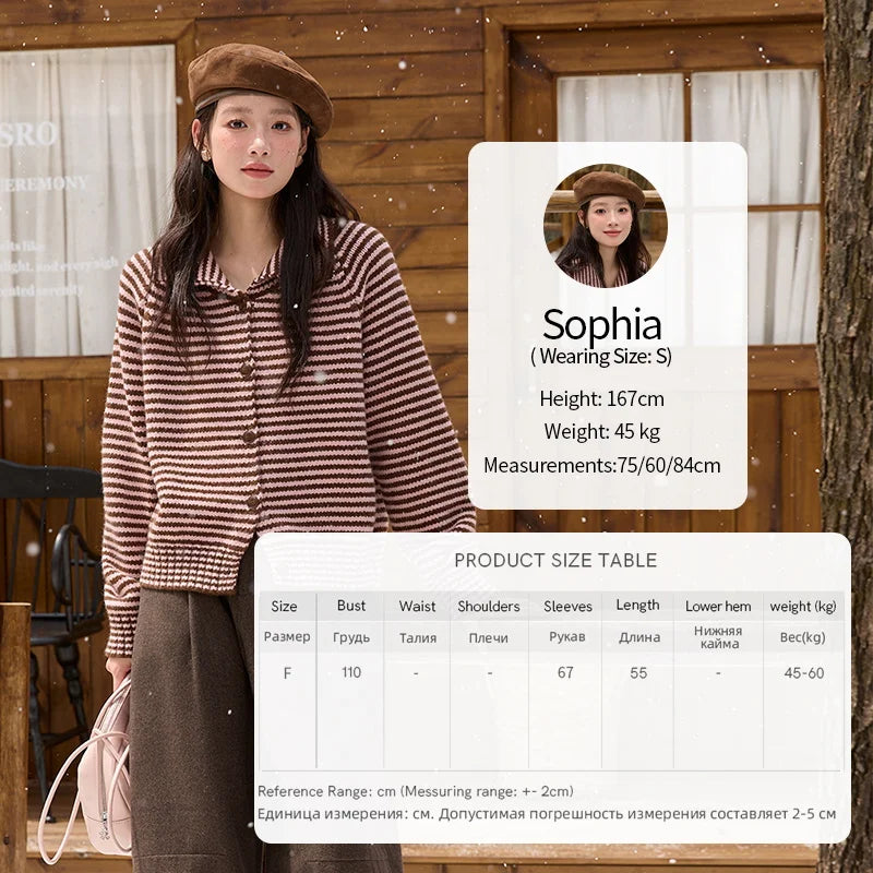 MISHOW New Striped Knitted Cardigan 2025 Autumn Winter Retro Stand-up Collar Raglan Sleeve Cardigan Commute Loose Top MXE88Z2690