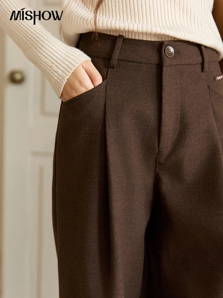 MISHOW Brown Wide-leg Pants for Women 2025 Autumn Winter New Retro High Waist Drape Trousers Commute Casual Pants MXE51K1094