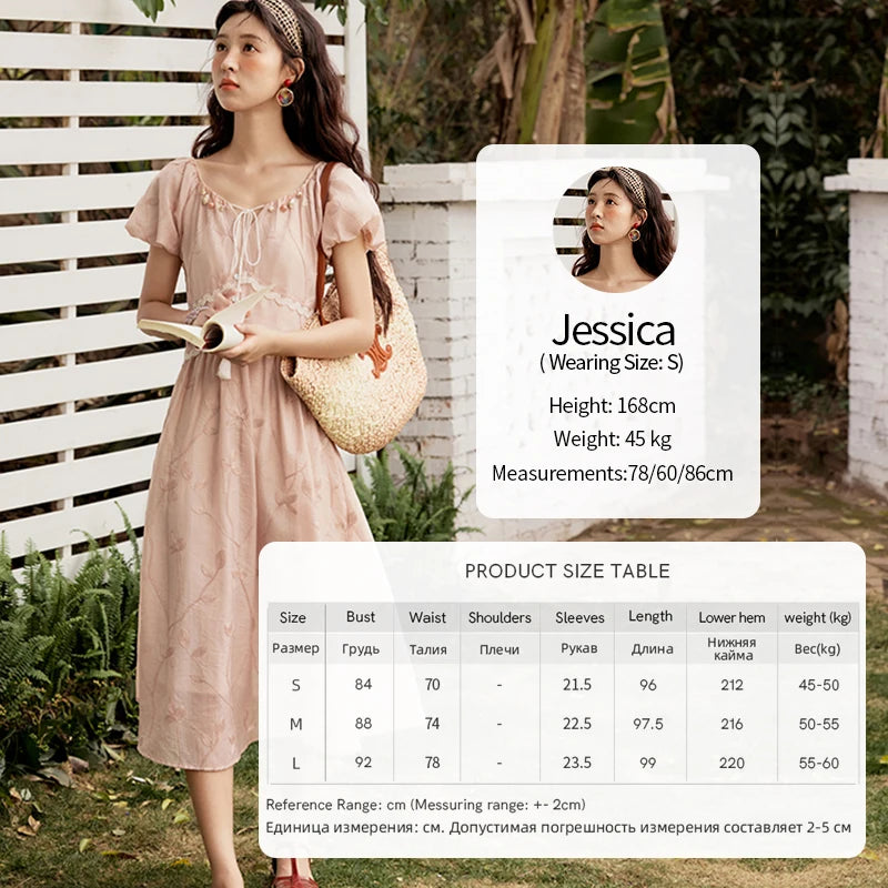 MISHOW Print Office Lady Dress Women Summer 2025 Short Sleeve Round Neck Beaded Neckline Slim Waist Dresses Female MXE33L2208