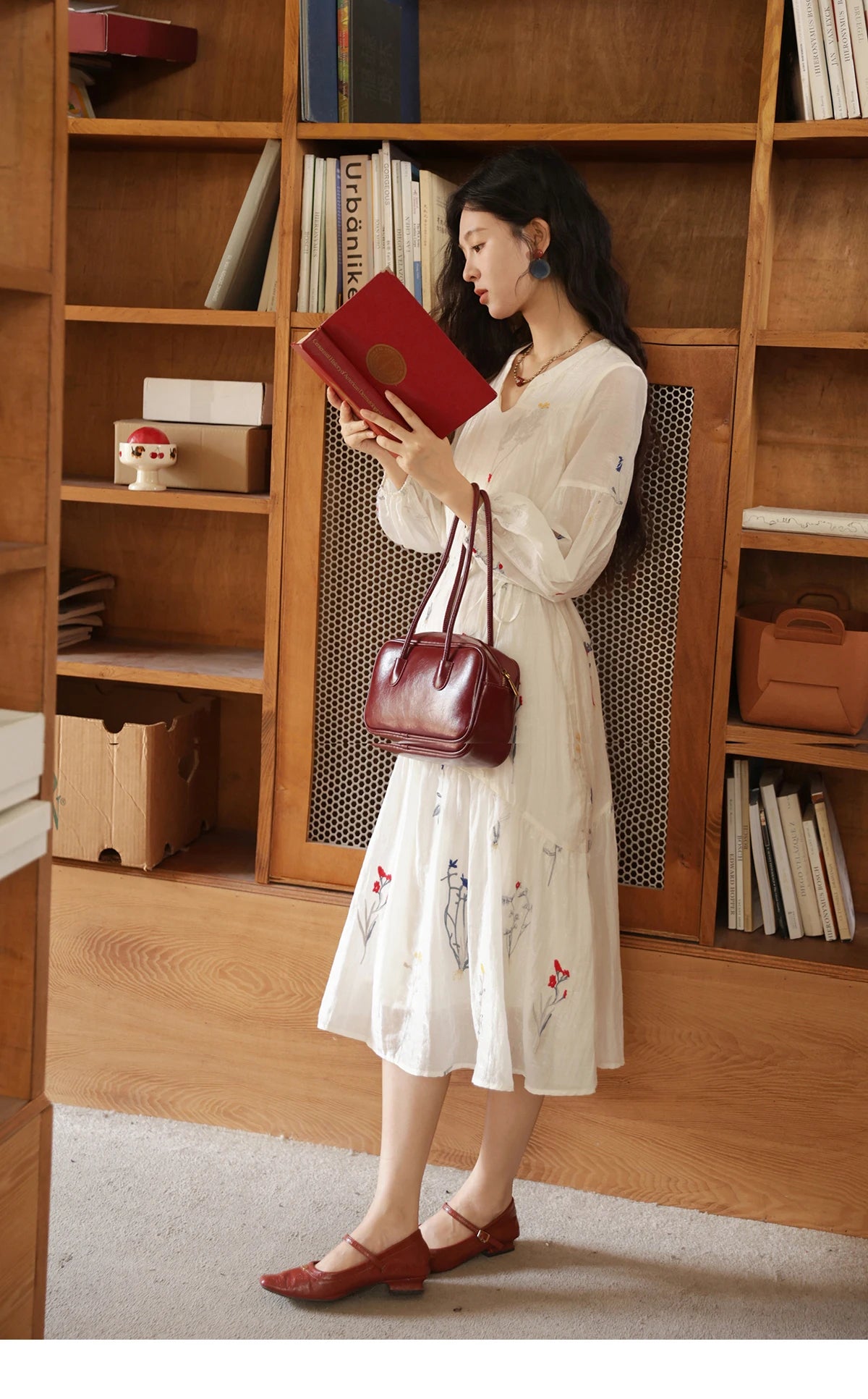 Mishow Beige Curved Collar Lantern Sleeve Tied Dress MXE41L2487