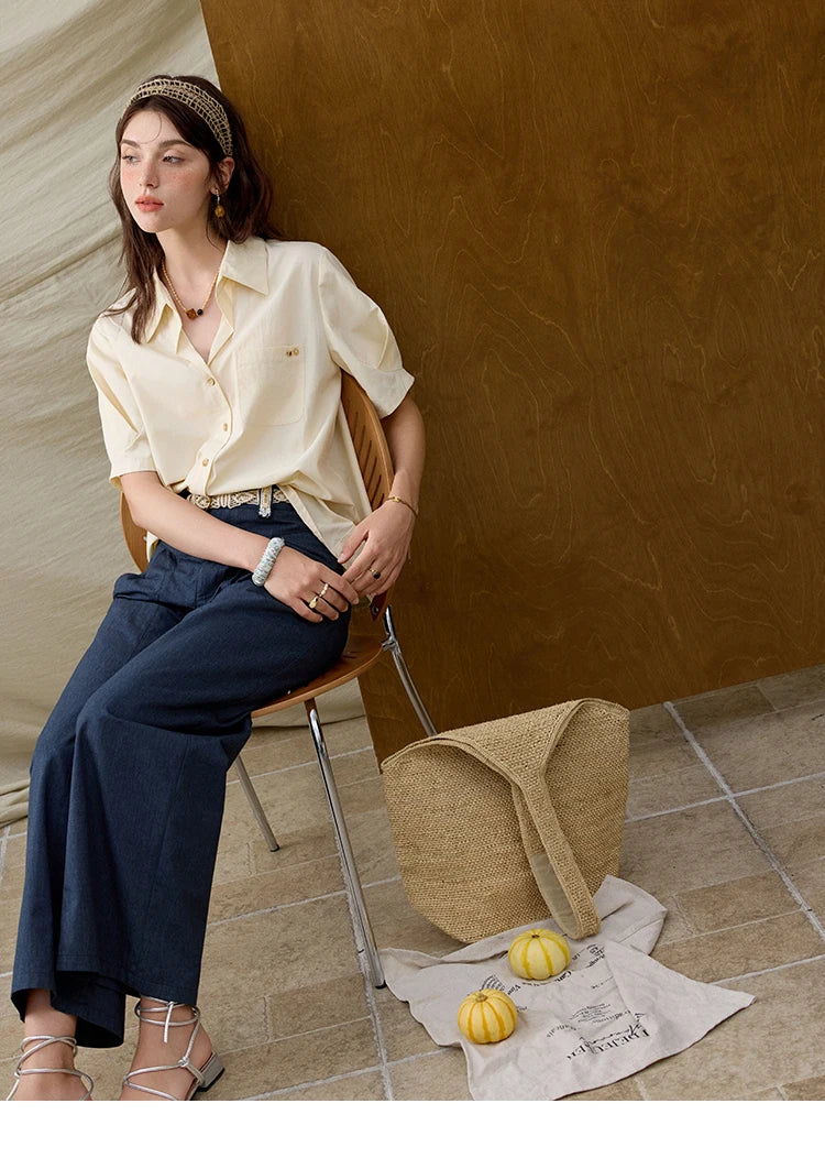 MISHOW Office Lady Summer Pants Women New 2025 Retro Dark Blue High Waist Wide-leg Pants Female Slimming Straight MXE31K0902