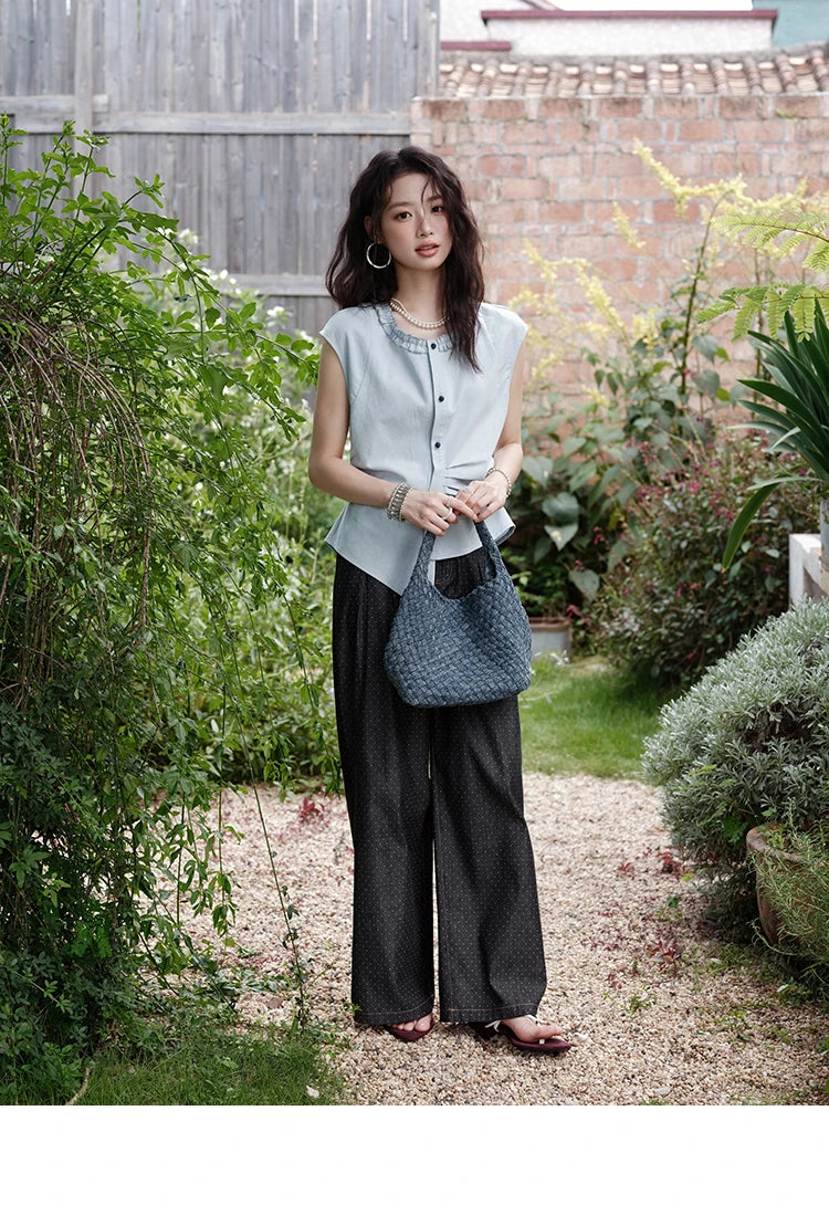 MISHOW Women's Casual Round Neck Shirt 2025 Summer New Office Lady Slim Shirt Sleeveless Button Top Female Clothing MXE38X1864