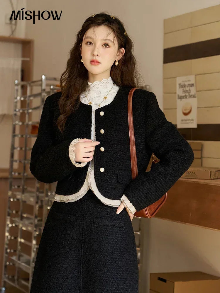 MISHOW Wool Blend Short Coat Rear Split Skirt Separately Women 2024 Winter French Fashion Elegant Jacket A-line Skirt MXC56W0162