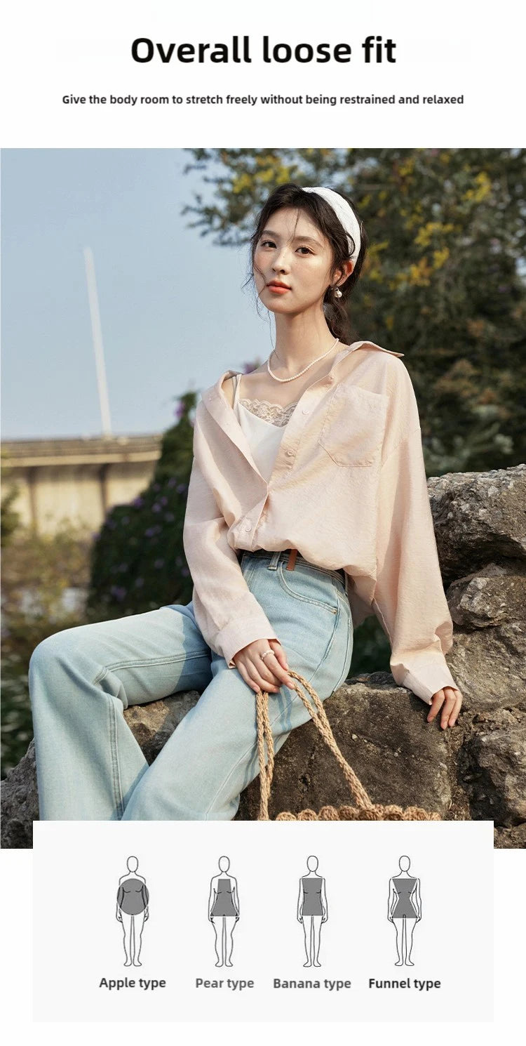 MISHOW Casual Spring Shirt Women New 2025 Long Sleeve Turn-down Collar Fake Two-piece Blouses Lady Fashion Loose Tops MXE16C0777