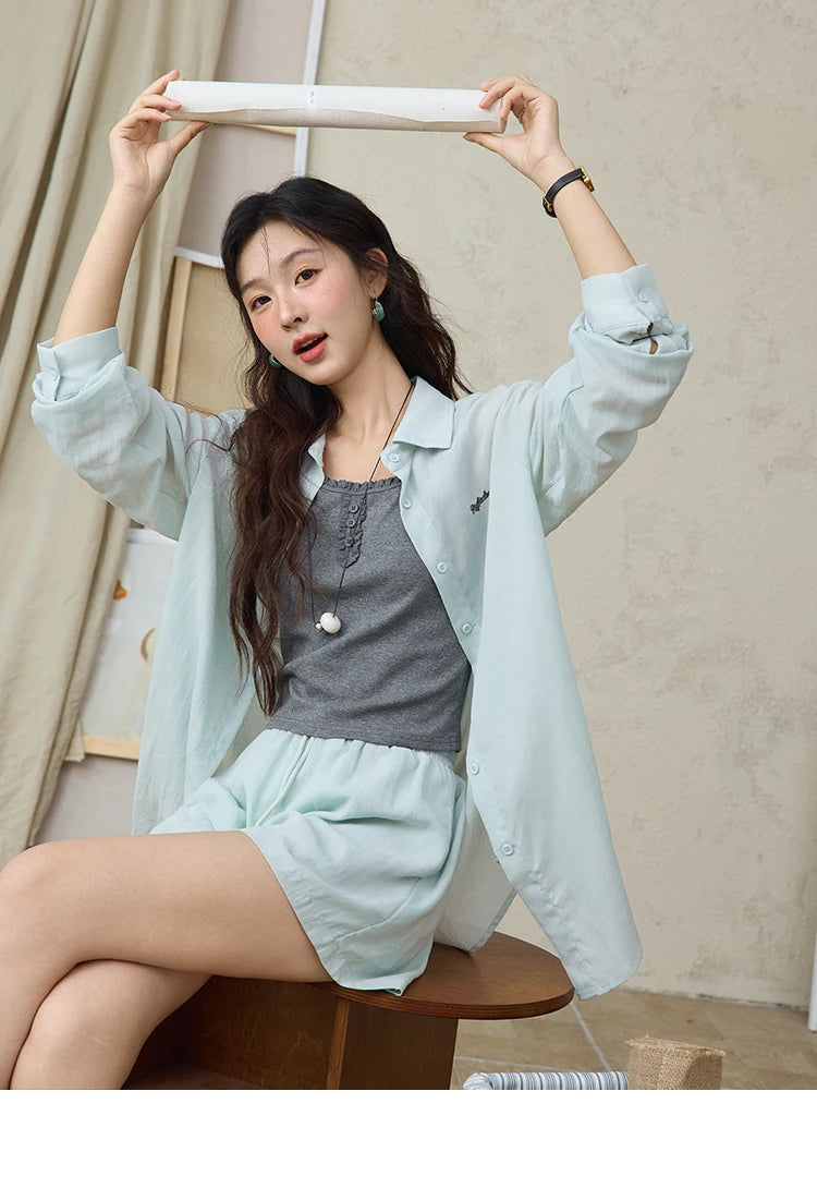 Mishow Long Sleeve Shirt & Tank Top & Pocket Shorts 3-Piece Set MXE36T0639